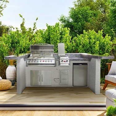 A BBQ island in a garden